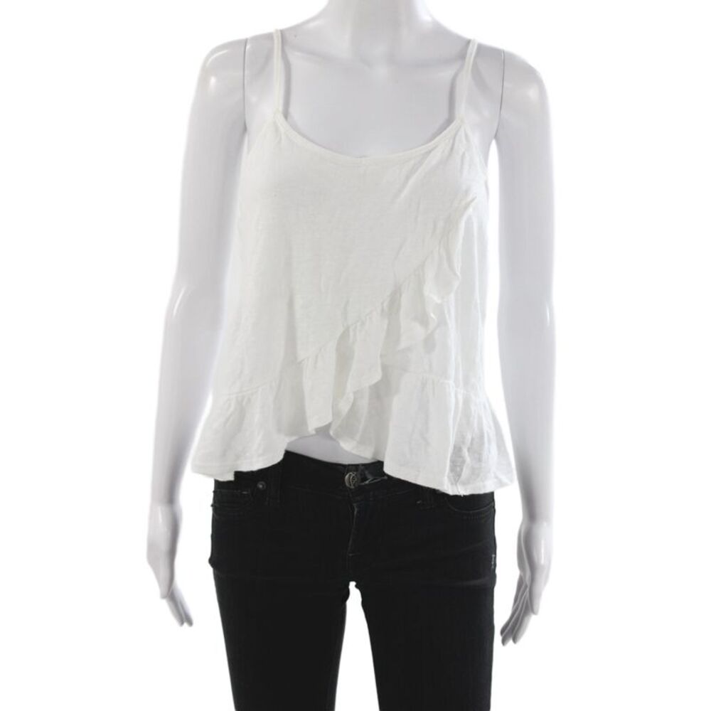 Olivaceous Women White Viscose Boho Camisole Scoop Neck Sleeveless Solid Size S
